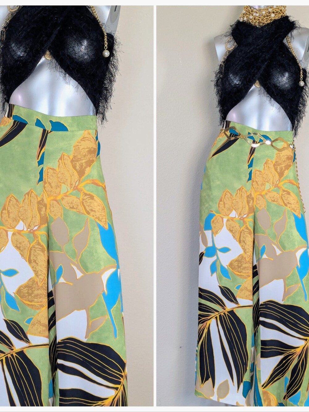 CHICO'S Floral Palm Wide-Leg Pull-On Vacation Culotte Fluid BOHO Pants